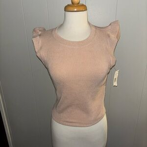 “MM MM MM” LG. PULL OVER TOP PEACH RIBBED DESIGN CAP SLEEVES USA “JUNIORS” NWT